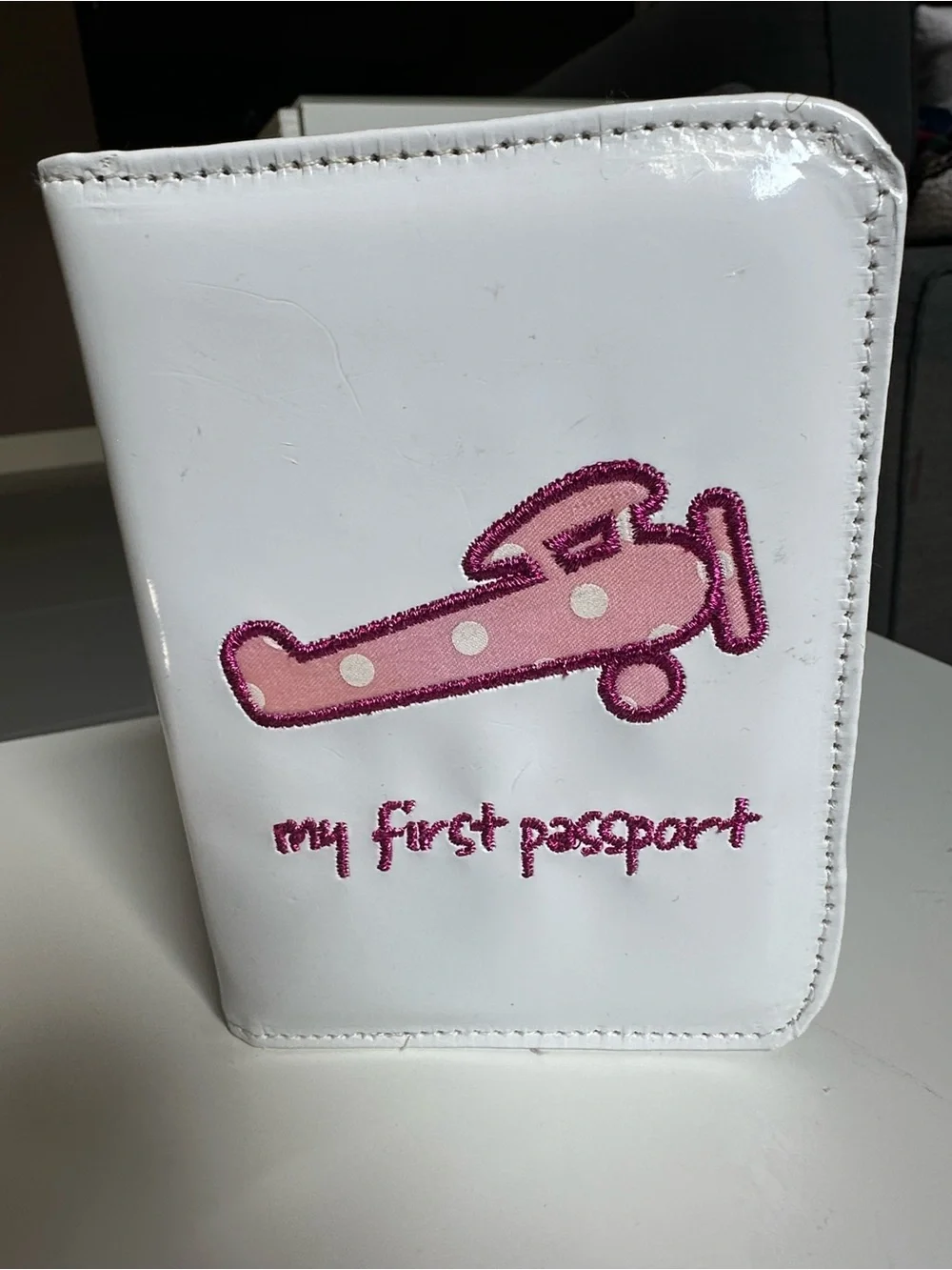 Kids 'My First Passport' White Passport Holder with Pink Airplane